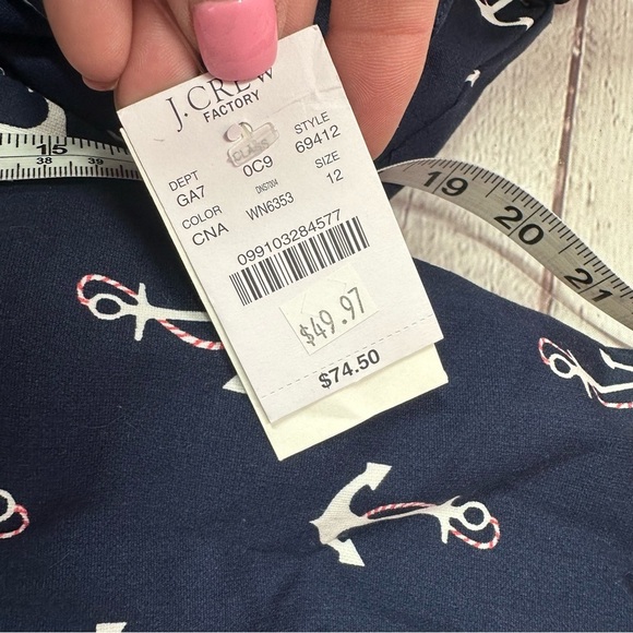 NWT J. Crew factory nautical Anchor Print skimmer pant city fit sz 12 navy - Picture 7 of 10